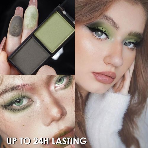 HHLTOH Two Color Matte Shimmer Eyeshadow, Green Black Double Pigment Eye Shadow Powder, Long-Lasting Waterproof Makeup Palette,Blendable, Easy-To-Apply and Compact for Travel，0.14 Oz 03#