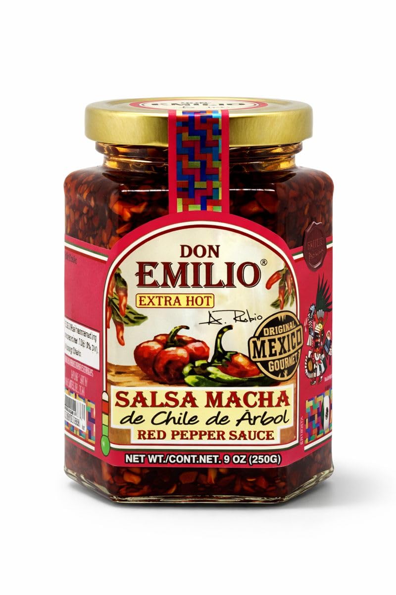 DON EMILIO Salsa Macha Extra Hot Sauce | Authentic Mexican Chili Crisp with Hot Chili, Red Pepper& | Crunchy Chili Oil | Spicy Gourmet Sauce | Vegan, Keto & Non-GMO | 9 oz (1 unit)