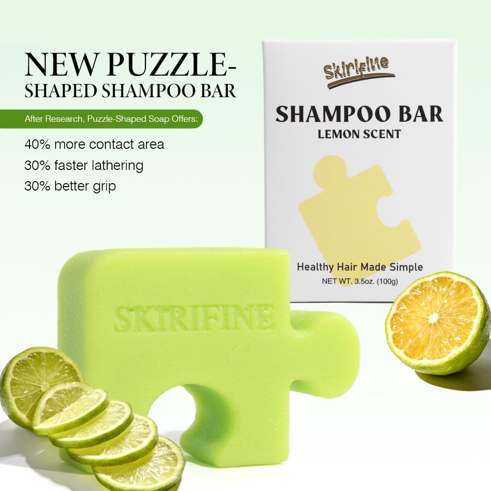 SKIRIFINE Puzzle Lemon Solid Shampoo Bar for Oily Hair, 3.5 oz