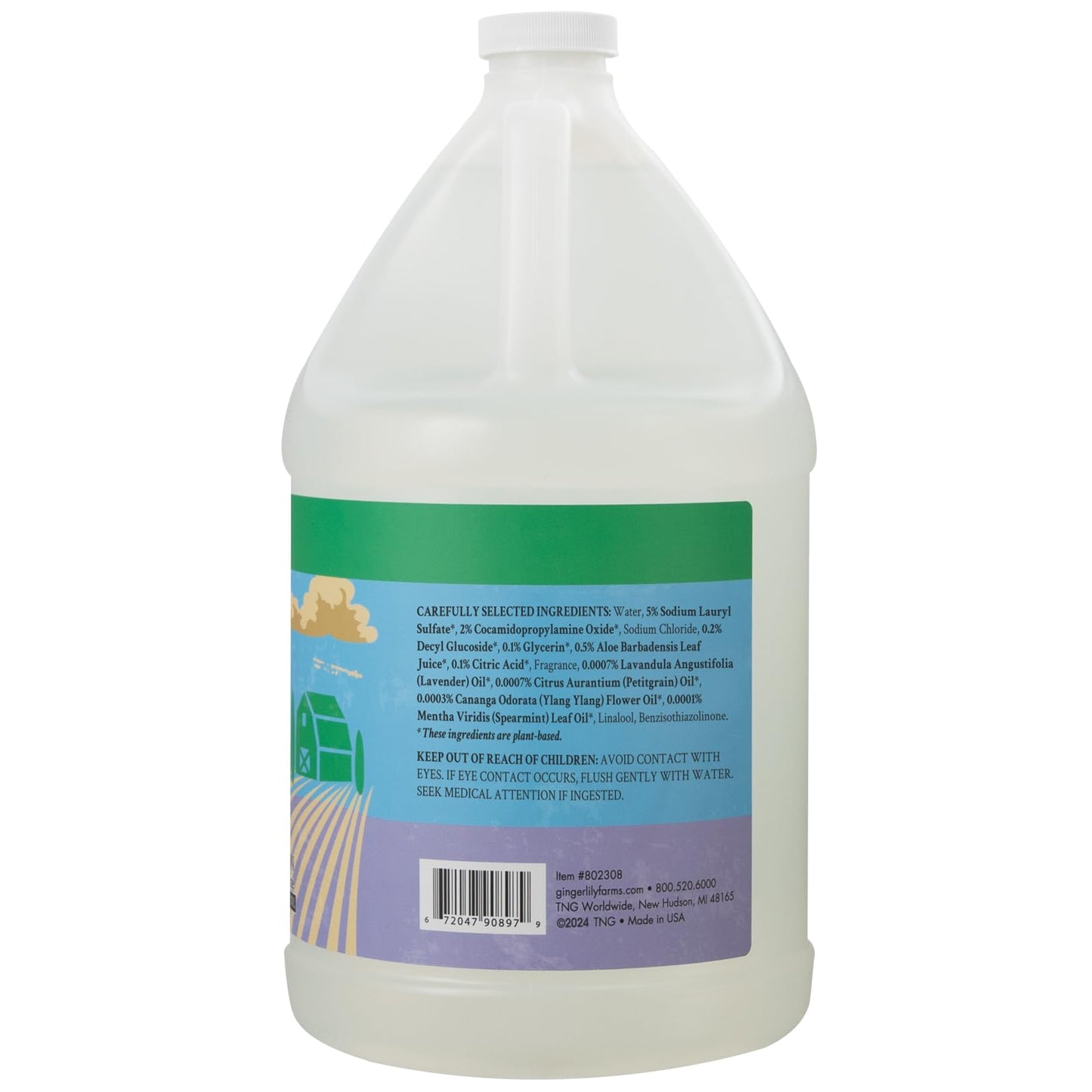 Ginger Lily Farms Botanicals Plant-Based Liquid Dish Soap, Concentrated Formula with Max Grease Cleaning Power, Cruelty-Free, Basil Scent, 1 Gallon Refill (128 Fl. Oz.)