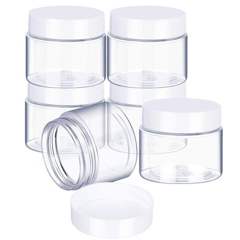 6 Pack Clear Container with Lids Small Plastic Pot Jars Wide Mouth Round Leak Proof Plastic Container Jars with Lid for Travel Storage, Eye Shadow, Nails, Paint, Jewelry (1 oz, White)