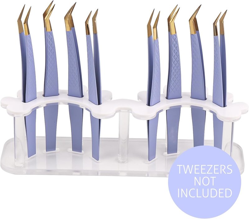 Acrylic Tweezer Holder for Eyelash Extensions - 8 Holes Display Stand | White Storage Solution