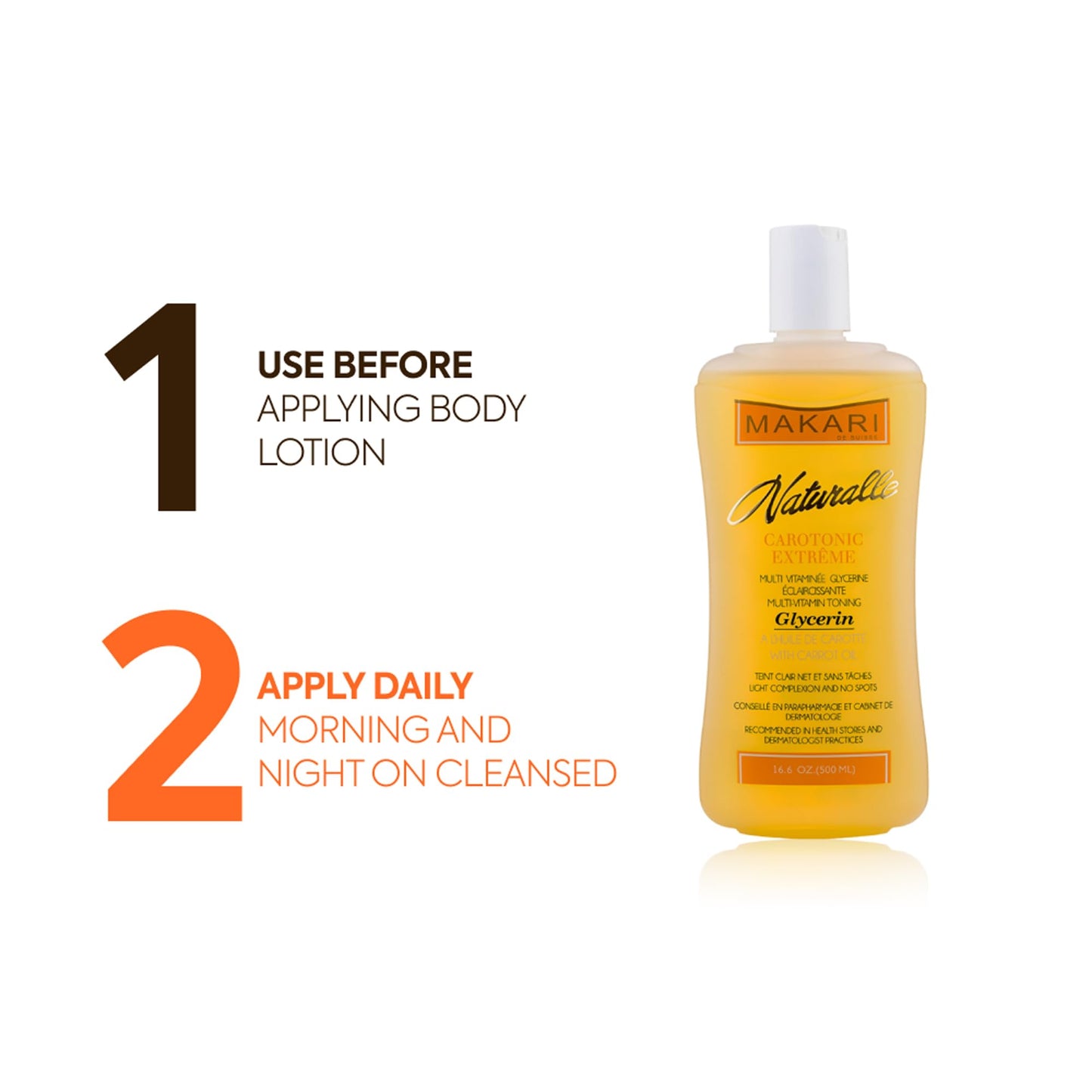 MAKARI Naturalle Carotonic Extreme Body Glycerin (16.6 oz) | Helps Brighten Skin and Fade Body Scars and Marks | Glycerin Oil for All Skin Types | Safe for Sensitive Skin and Kids Ages 12 and Up