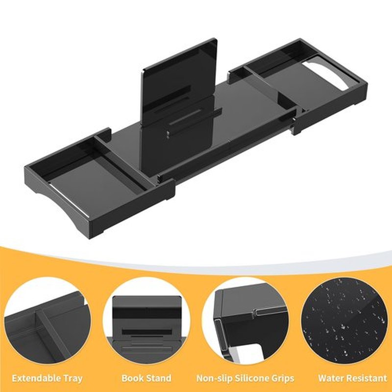 Bathtub Tray Caddy Table for Tub - Rulyyo Tub Tray Bath Caddy Tray for Bathtub, Black 18-32.5 Inch Expandable Over The Tub Bath Tray for Bathtub, Waterproof Bathtub Caddy Tray for Luxury Bath