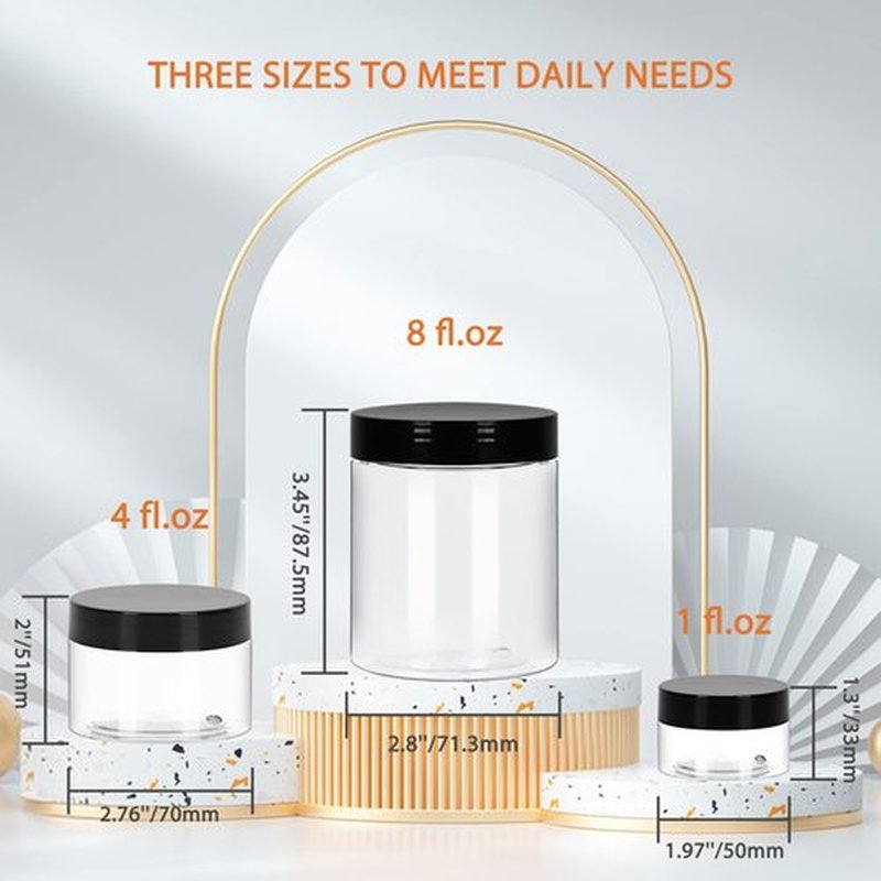 4oz Plastic Containers with Lids 48Pack, Jaisie.W Clear 4 oz Plastic Jars with Lids&Labels- Refillable Cosmetic Small Containers with Black Screw Lid/Slime Containers (4 fl.oz, 48Pack)