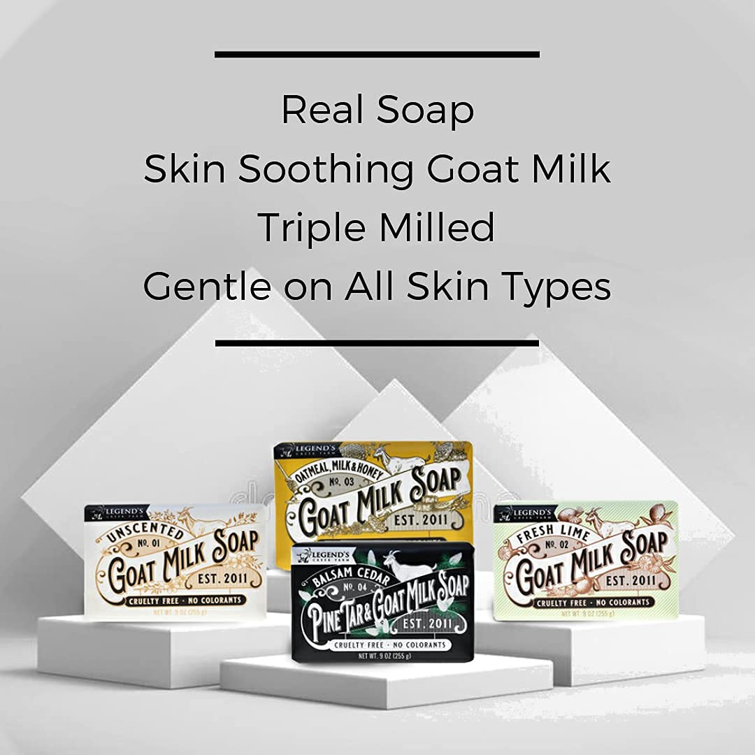 Legend's Creek Farm Goat Milk Soap - Triple Milled Moisturizing Bar for Hands and Body - 9 Oz Creamy Lather, Nourishing, Natural Soap for Sensitive Skin (Oatmeal, Milk & Honey, Pack of 1)