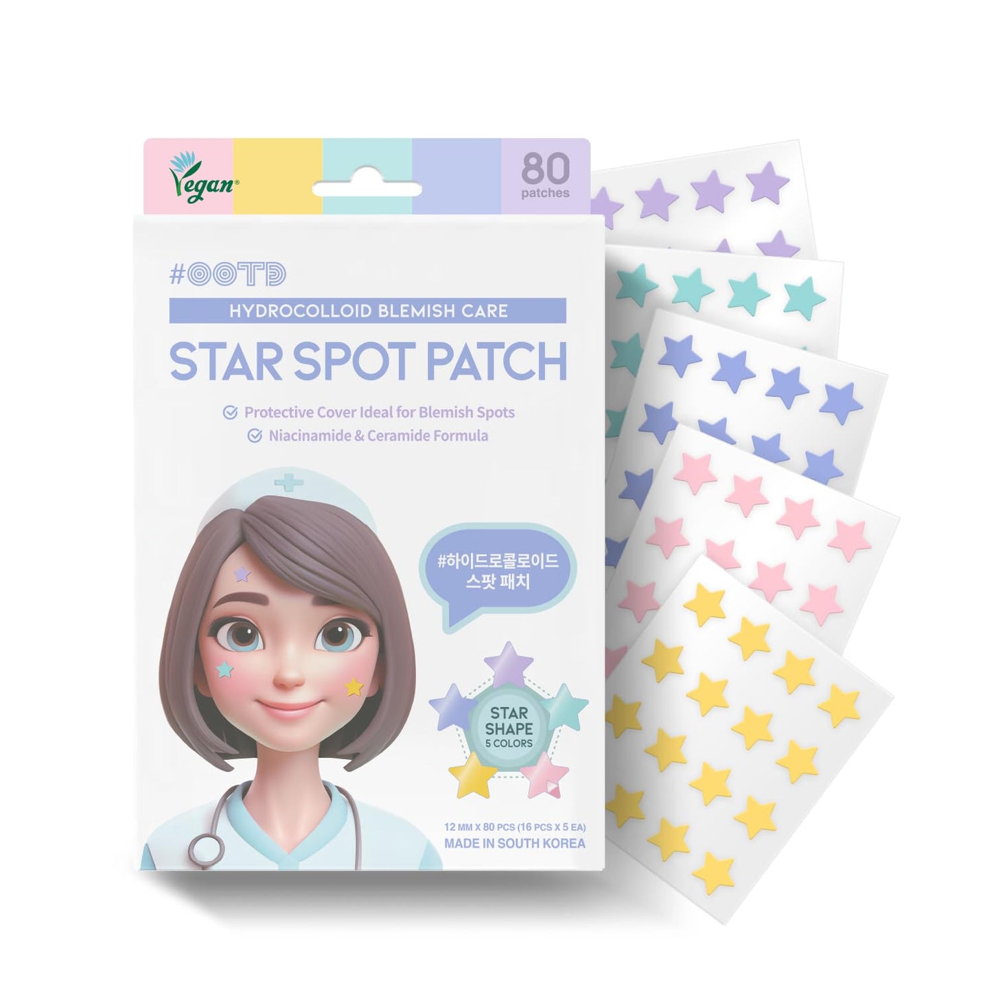 #OOTD Star Pimple Patches – Hydrocolloid Acne & Spot Patch for Face, Cute Pastel Colors, Niacinamide & Ceramide, K-Beauty Skincare – Stocking Stuffer for Teen Girls – 80 Count
