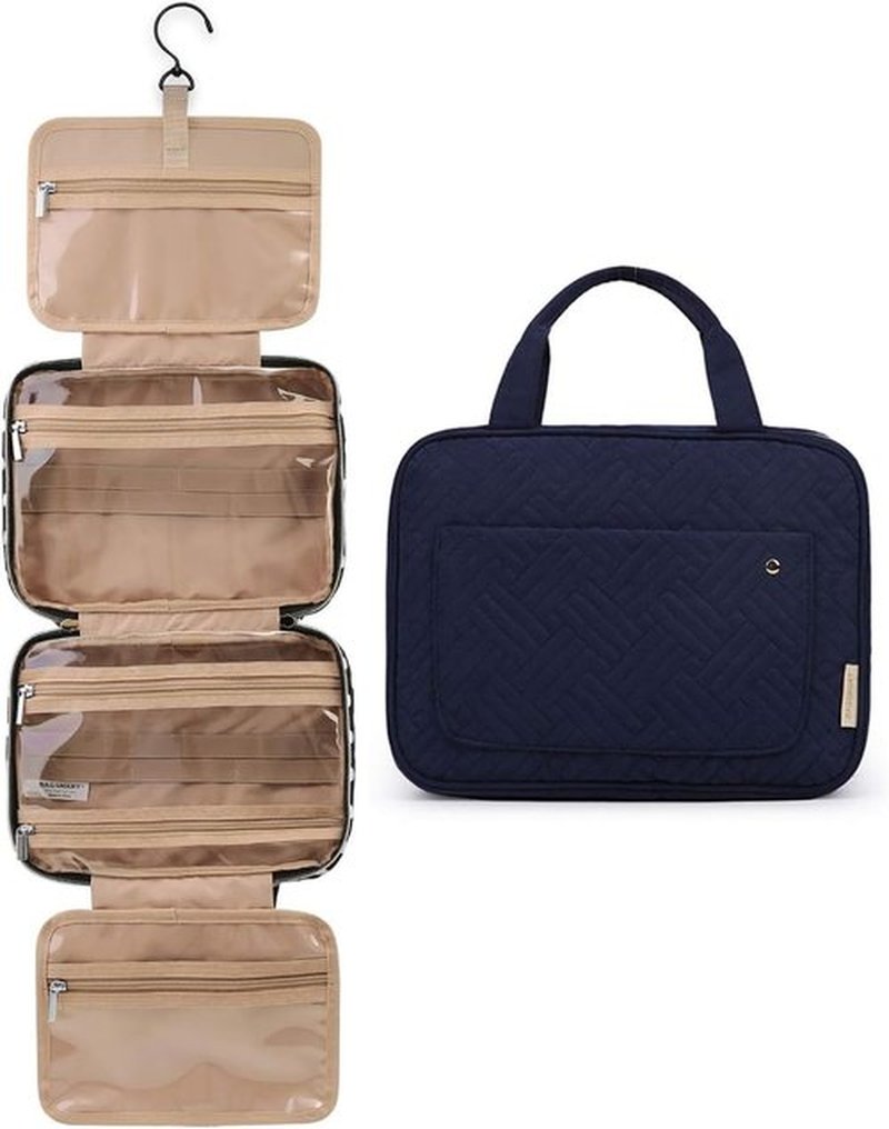 BAGSMART Toiletry Bag Travel Bag with Hanging Hook, Water-resistant Makeup Cosmetic Bag Travel Organizer for Accessories, Shampoo, Full Sized Container, Toiletries, Large-Blue