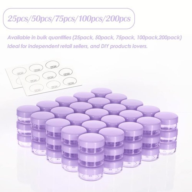 ZEJIA 3 Gram Sample Containers with Lids, 50 Count Tiny Sample Jars, 3ML Makeup Cosmetic Containers for Lip Balms, Lotion, Powder, Beauty Products(Purple Lids)