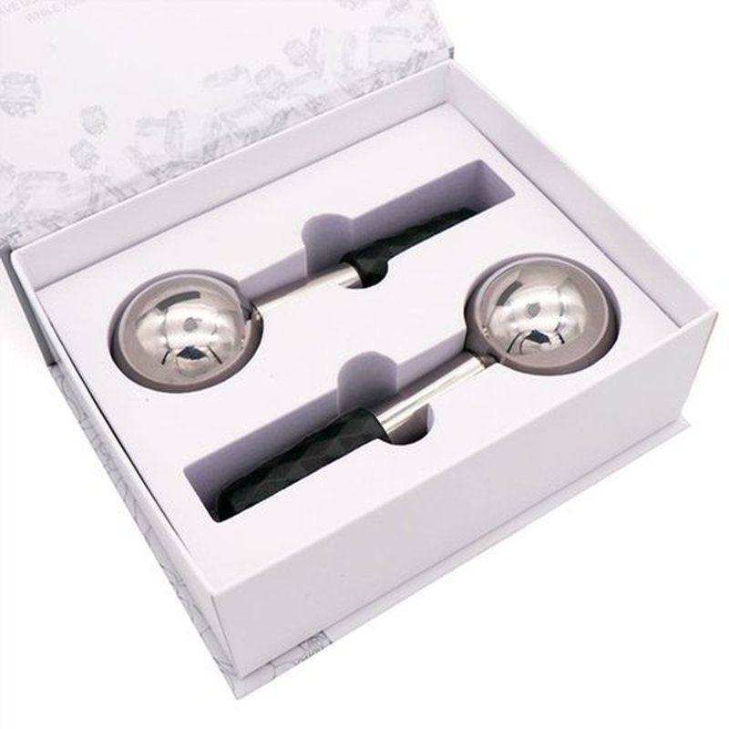 brakverla Facial Ice Globes and Roller, Cooling Massager for Face, Eyes and Neck, Cryotherapy Treatment for Puffiness, Dark Circles and Wrinkles (Silver)