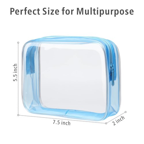PACKISM Clear Toiletry Bag - 3 Pack TSA Approved Toiletry Bag Quart Size Bag, Travel Makeup Cosmetic Bag for Women, Carry on Airport Airline Compliant Bag, Blue
