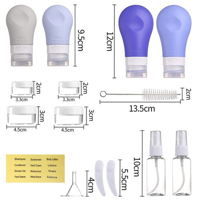 Gemice 16 Pack Silicone Travel Bottles Set for Toiletries, TSA Approved Travel Size Containers Leak Proof Silicone Squeezable Travel Accessories 2oz 3oz for Shampoo Conditioner Lotion Body Wash