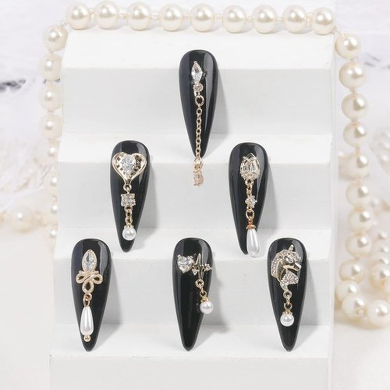 24pcs Gold Nail Charm Nail Art Metal Alloy Luxury White Zircon Rhinestone for Nail Shiny Nail Crystal Gemstone Jewelry Nail Diamond Rhinestone Charm for Girl Woman Craft DIY Nail Art Decoration
