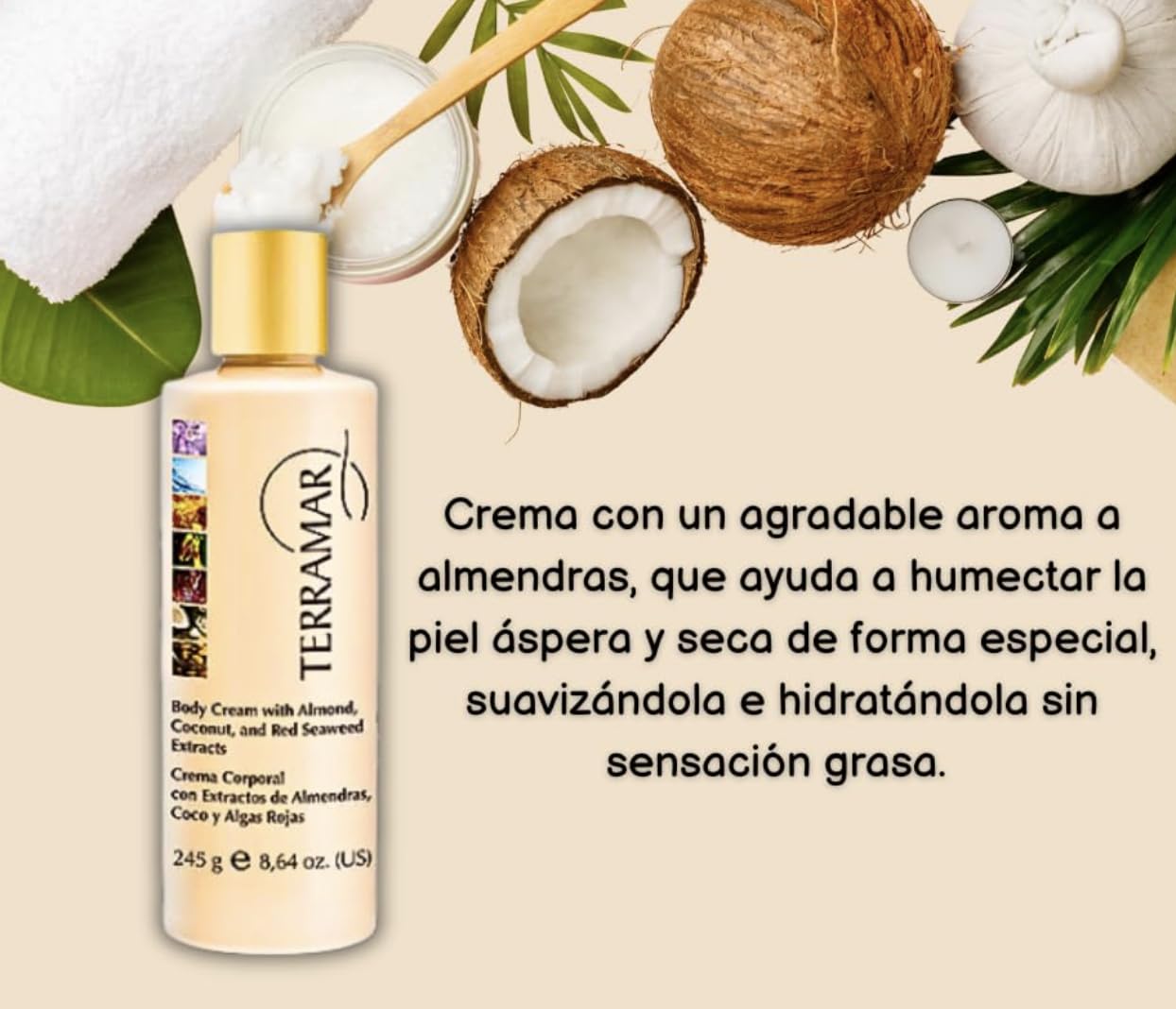 Terramar Body Cream - Hydrating Moisturizer with Almond, Coconut & Red Algae Extracts - Nourishes and Softens Skin, Daily Body Lotion