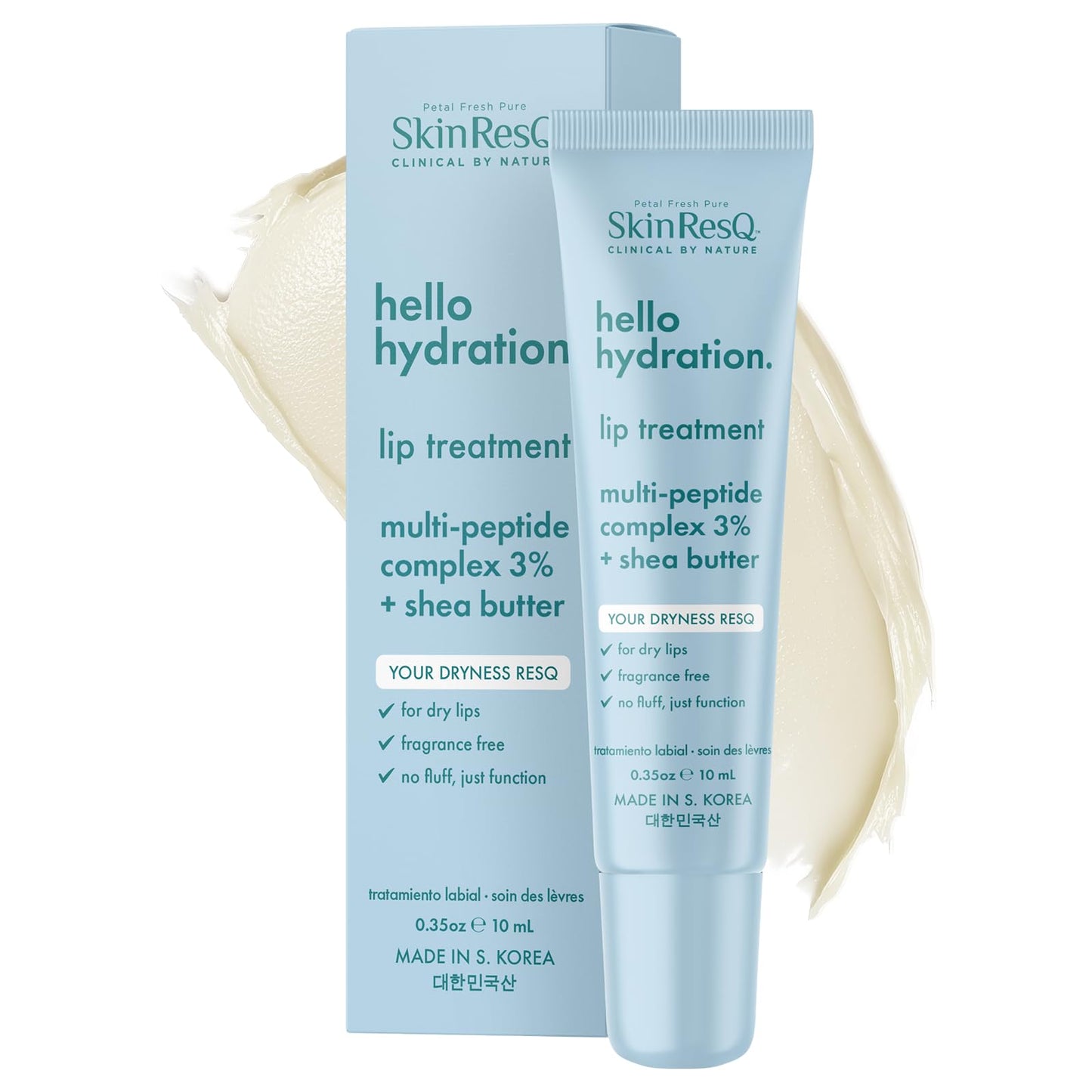 Skin ResQ by Petal Fresh Hello Hydration Lip Treatment – Made in Korea – Multi-Peptide Complex 3% + Shea Butter – For Dry, Chapped Lips – Fragrance Free, Deeply Hydrates & Smooths – 0.35 oz (10 mL)