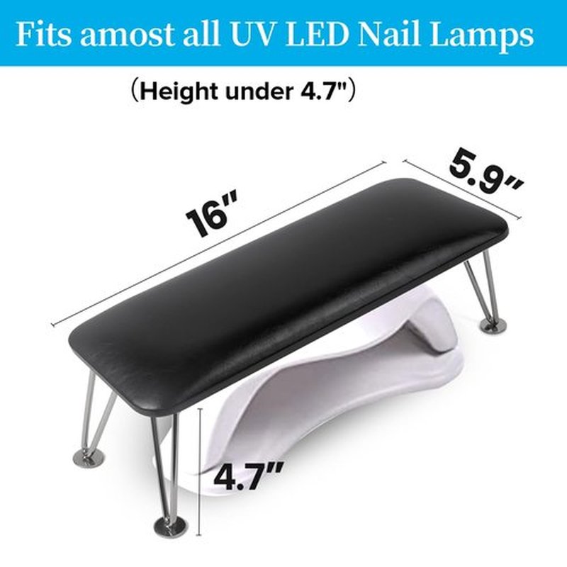 Merterfly Arm Rest for Nails, Sturdy Nails Arm Rest for Nail Tech with Space for Nail Lamp, Reduces Back Pain, Easy Clean Hand Rest for Manicures and Pedicures (Black)