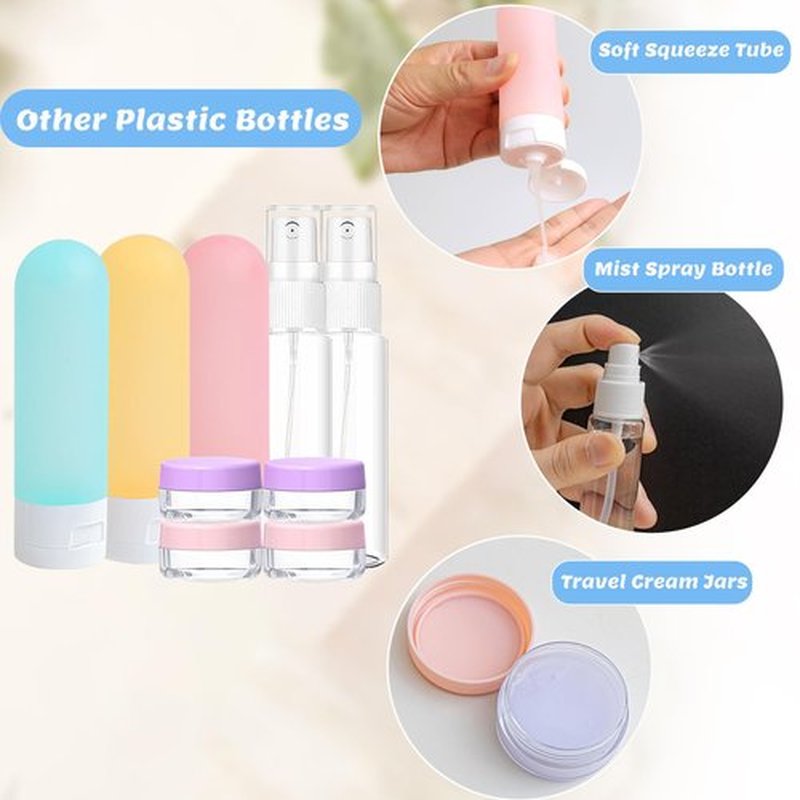 YNSHOUNA 20 Pack Travel Bottles Set, TSA Approved Travel Size Toiletries Containers, Leak Proof Travel Shampoo and Conditioner Bottles, Refillable Travel Essentials Toiletry Bottles (Light Color)