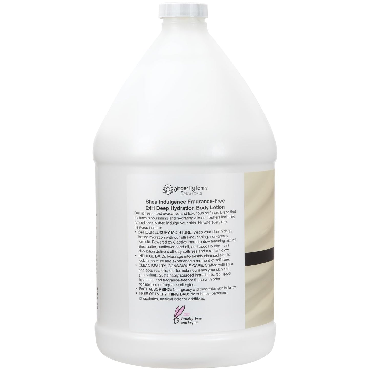 Ginger Lily Farms Botanicals Shea Indulgence 24H Deep Hydration Body Lotion, 100% Vegan & Cruelty-Free, Fragrance-Free, 1 Gallon (128 fl oz) Refill