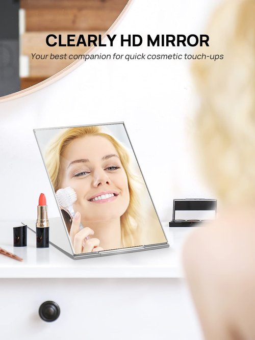 MIRRORNOVA Portable Folding Mirror, Ultra-Slim Durable Makeup Tabletop Mirror for Travel with Aluminum Shell, Large Size 7"