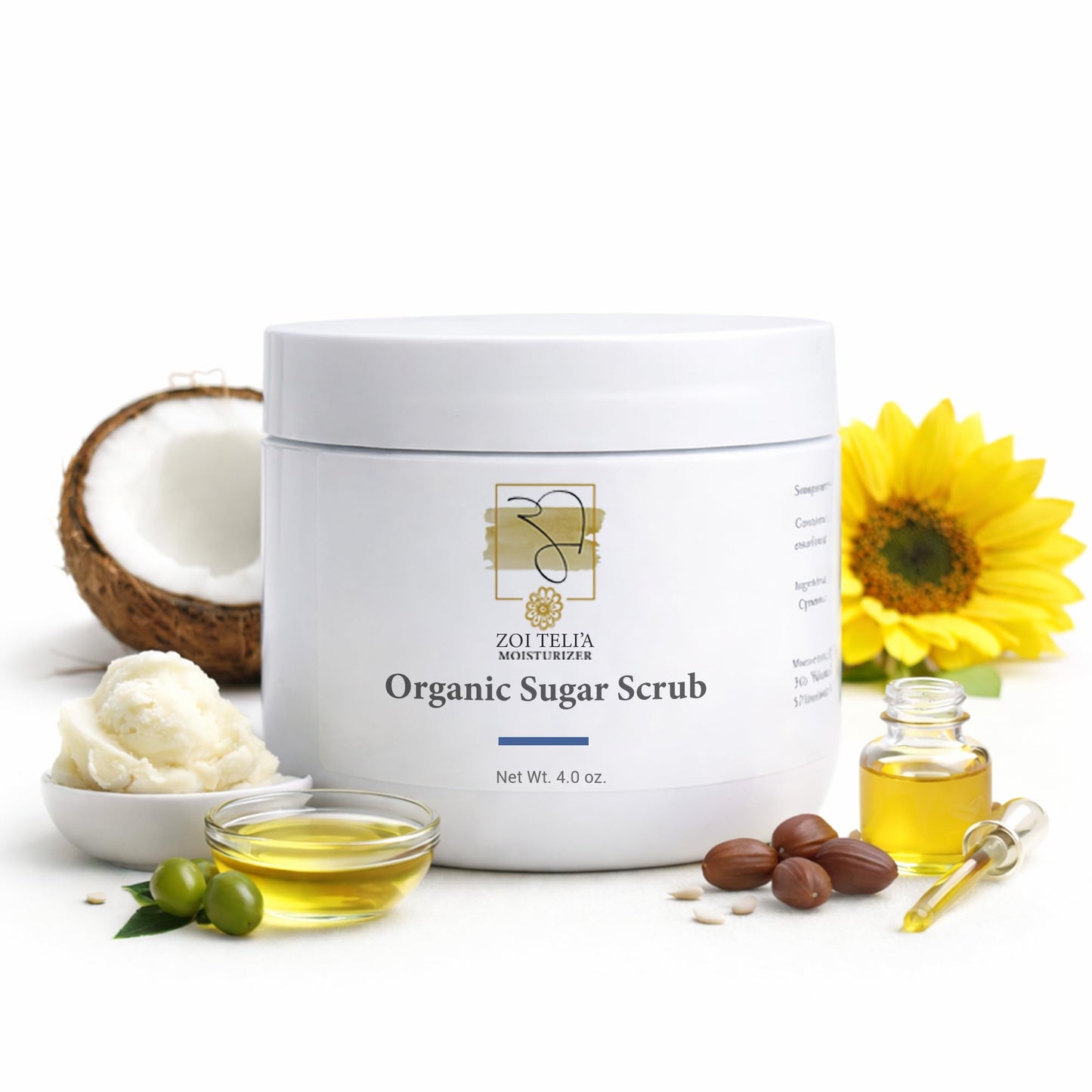 Organic Sugar Scrub with Shea Butter & Jojoba Oil - 4 Oz