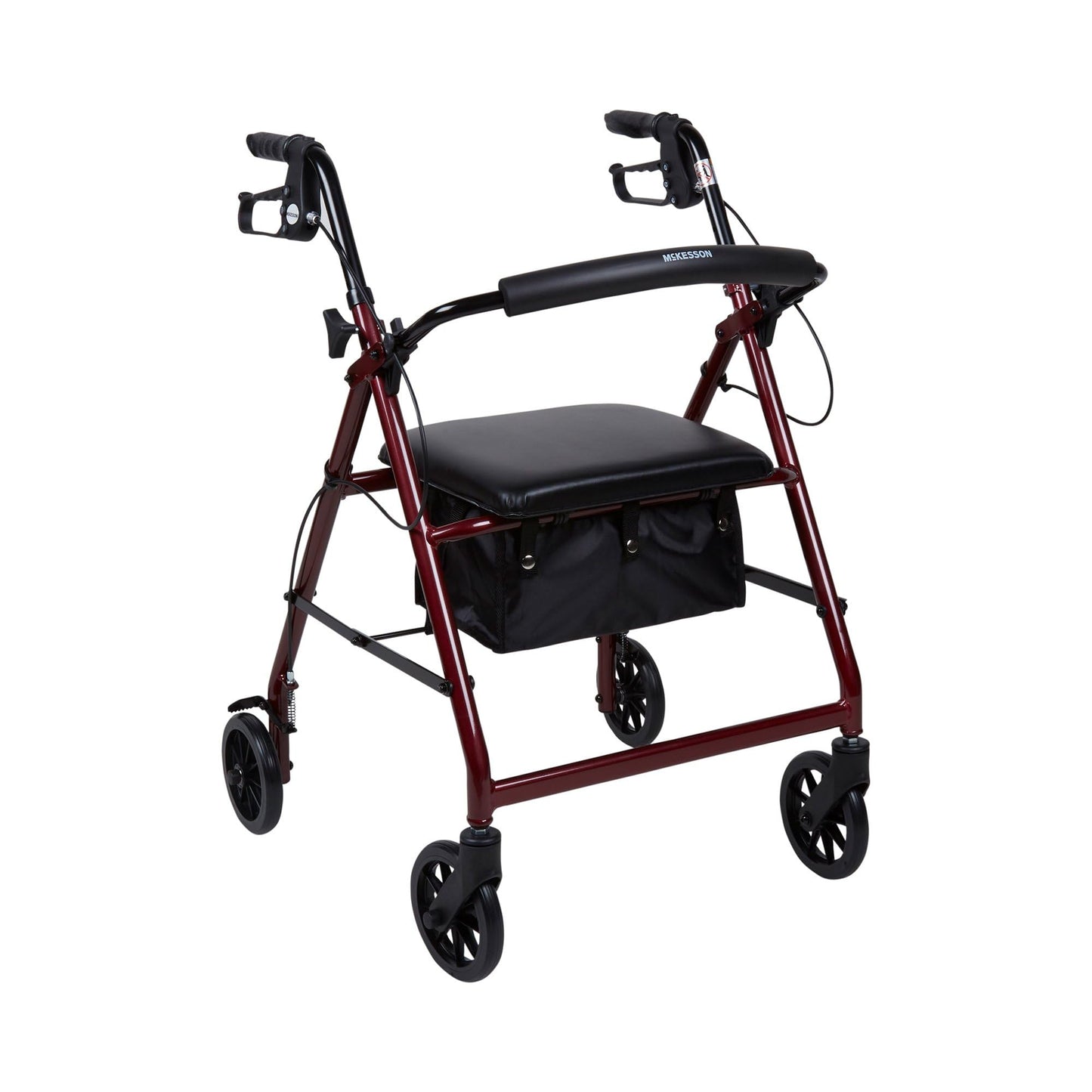 McKesson Rollator Walker with Seat and Wheels, Lightweight, Aluminum, 300 lbs Weight Capacity, Red, 1 Count