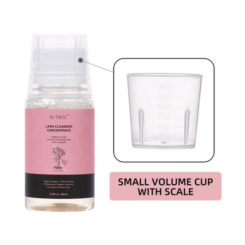 ACTROL Eyelash Cleanser Concentrate 60ml Rose Professional Lash Shampoo Foaming Cleanser DIY Wash for Extensions Lashes with Salon Home Care-Makes 12Bottles