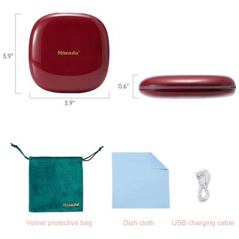 Mocado Compact LED Travel Makeup Mirror - 4 Inches 1X/10X Magnification Travel Mirror with Light Dimmable Double Sides Lighted USB Rechargeable Compact Mirror for Purse,Pocket,Travel(Wine Red)