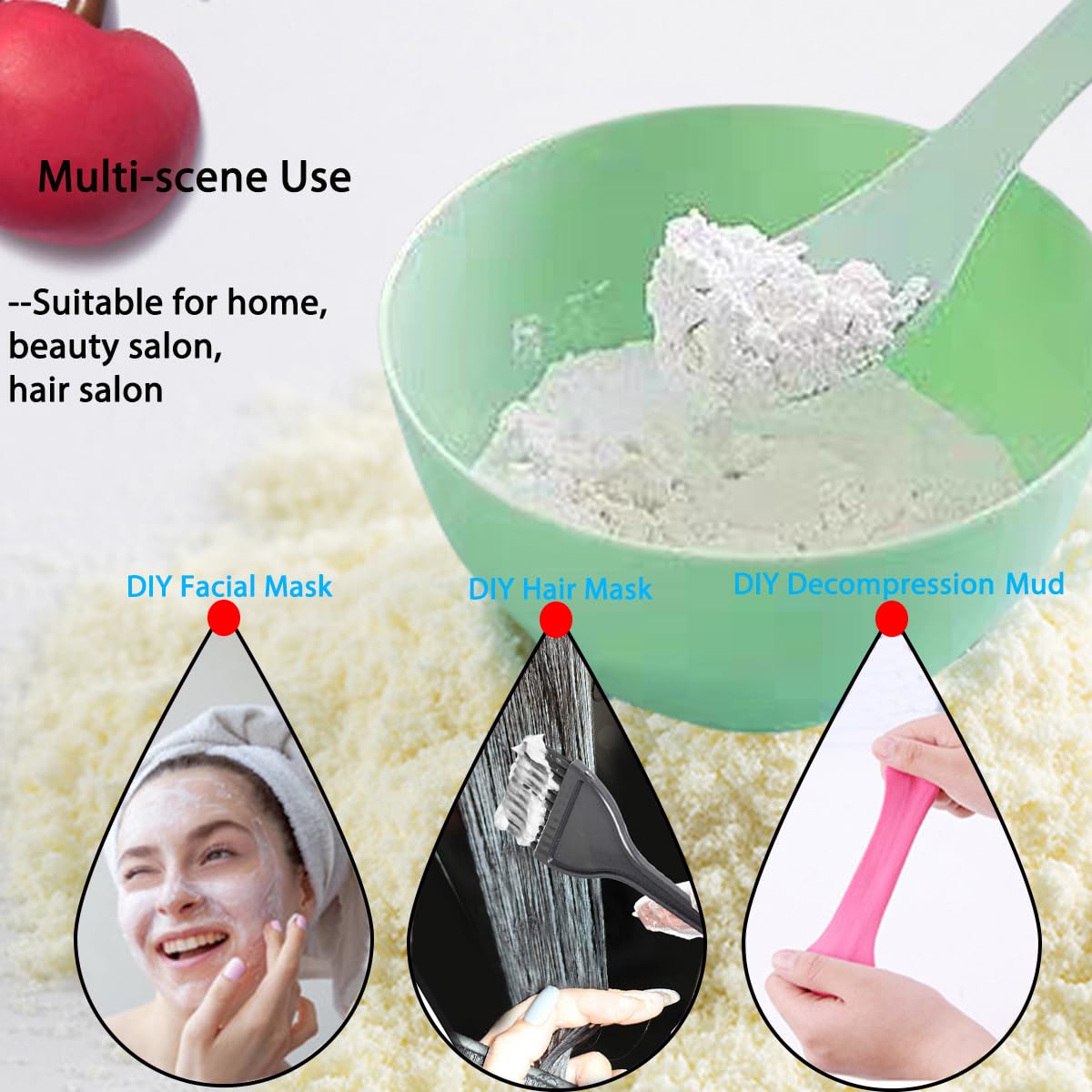 PLINNILUY 5 Pcs Diy Face Mask Mixing Bowl, Home Use Silicone Facial Mask Mixing Bowls Set Plastic Facial Mask Mixing Masks Set with Spatulas - DIY Skincare Mixing Tool Kit(Green-5Pcs)