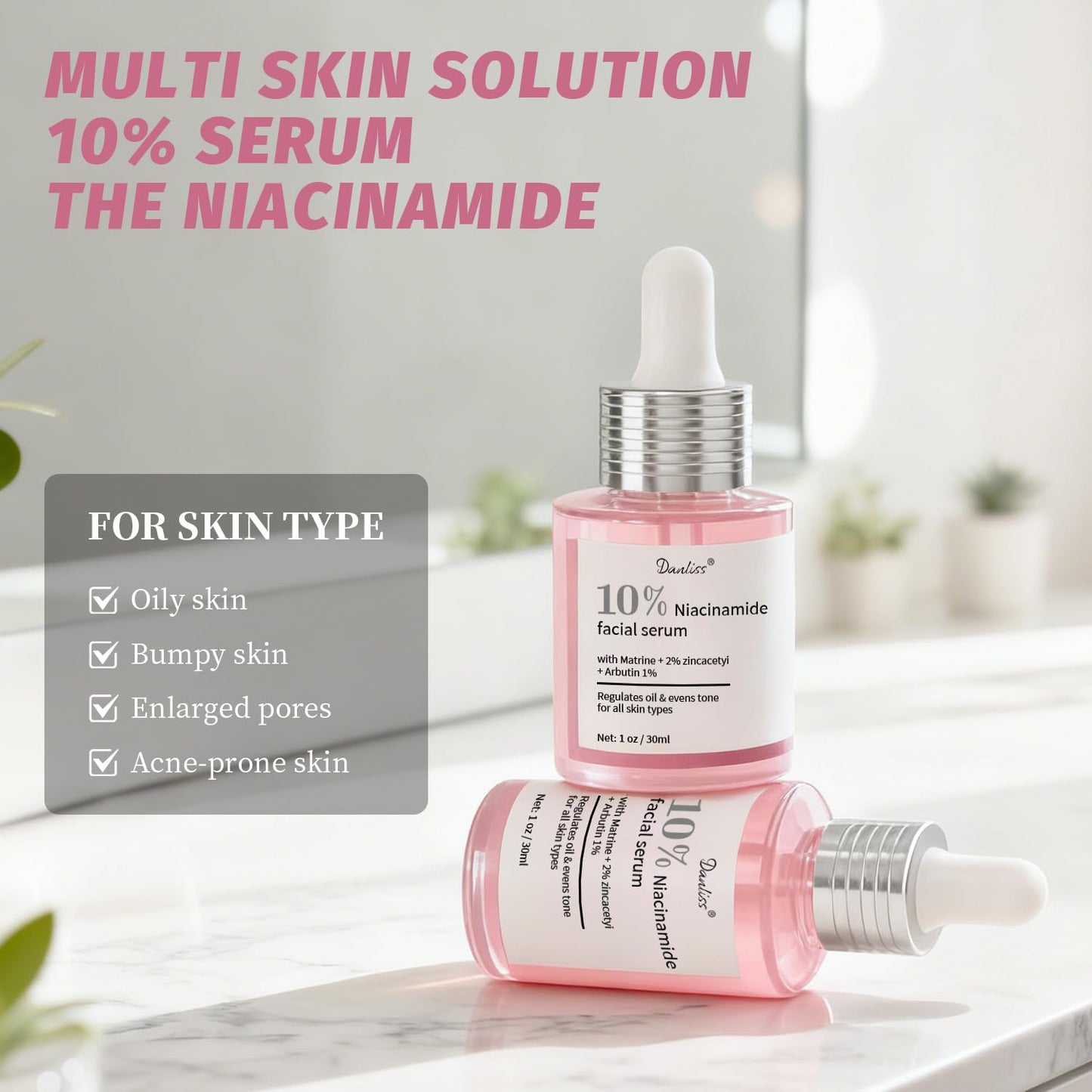 Niacinamide Serum 10% + Zinc 2% – Brightening Face Serum with Hyaluronic Acid & Arbutin for Nourished, Balanced, Blemish - Prone Skin 30ml / 1 fl oz