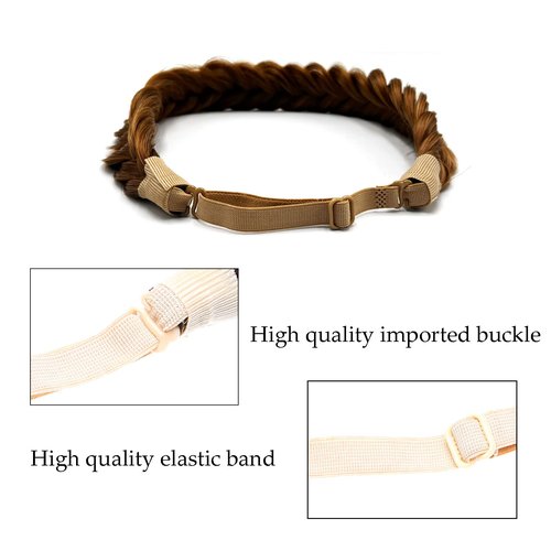 STHEJFB Braid Headband 2 3 Strands combinations Messy Wide Chunky Fluffy Elastic Stretch Hairpiece Braided Headband Women Girl Beauty accessory (Light Brown)