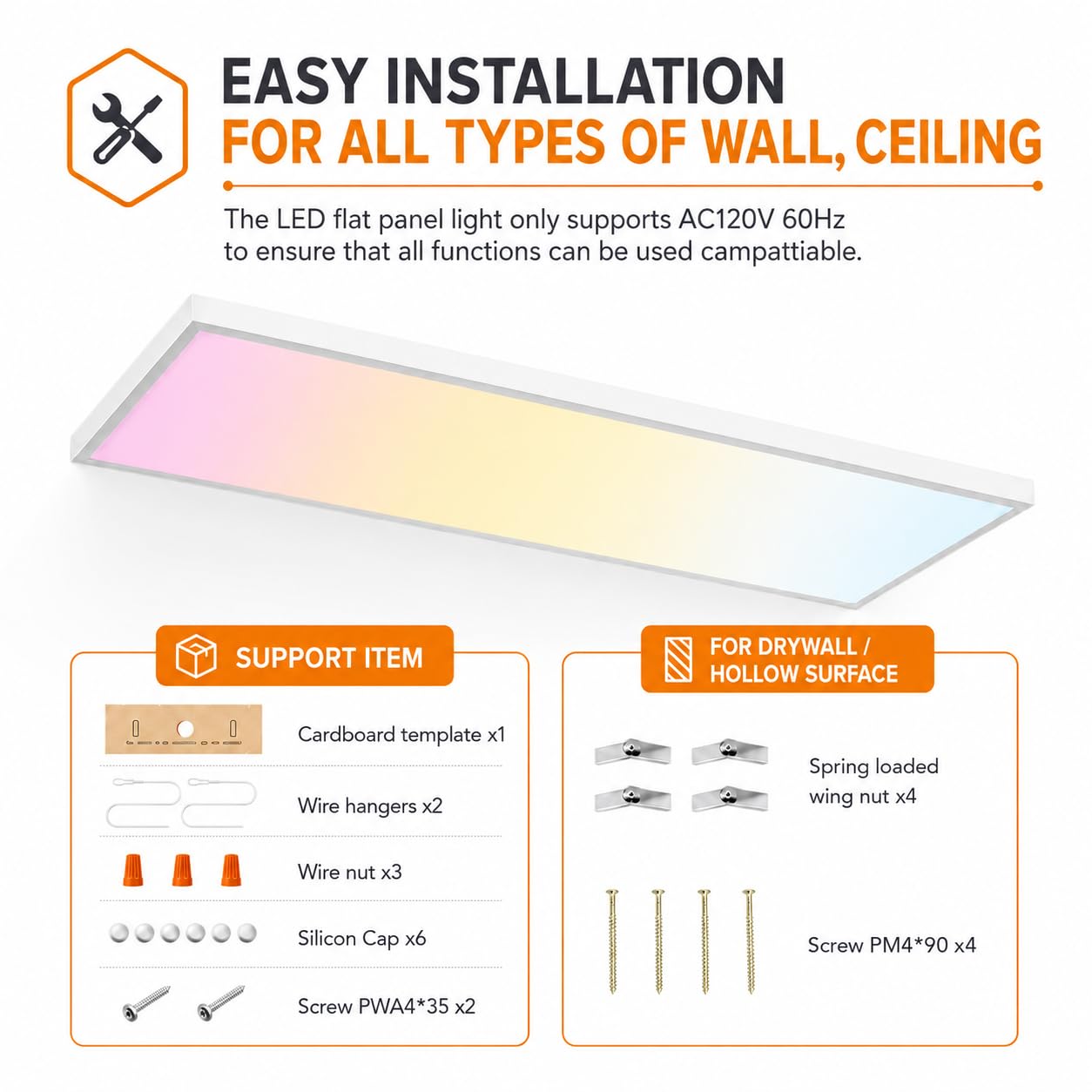 1x4 Led Flat Panel Light Surface Mount Ceiling Light, 3CCT 3000K/4000K/5000K Dimmable, 30W/40W/46W 5060LM -Lit, Flush Mount or Drop Ceiling for Office Kitchen Garage, White (4 Pack)