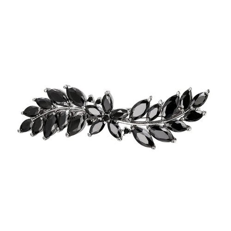 EVER FAITH Women's Marquise-Shaped CZ Hair Barrettes Hair Clips, Flower Leaf Cluster Hair Styling Tools Accessories for Prom Black Silver-Tone