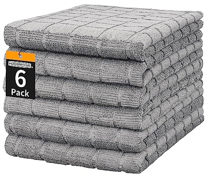 HOMERHYME Microfiber Hand Bath Towels, 6 Pack 25''*15'' Grey Bathroom Hand Towels, All-Purpose Quick Dry Lint Free Soft Absorbent Checkered Washcloth Fingertip Towels Bulk for Travel Gym Hotel