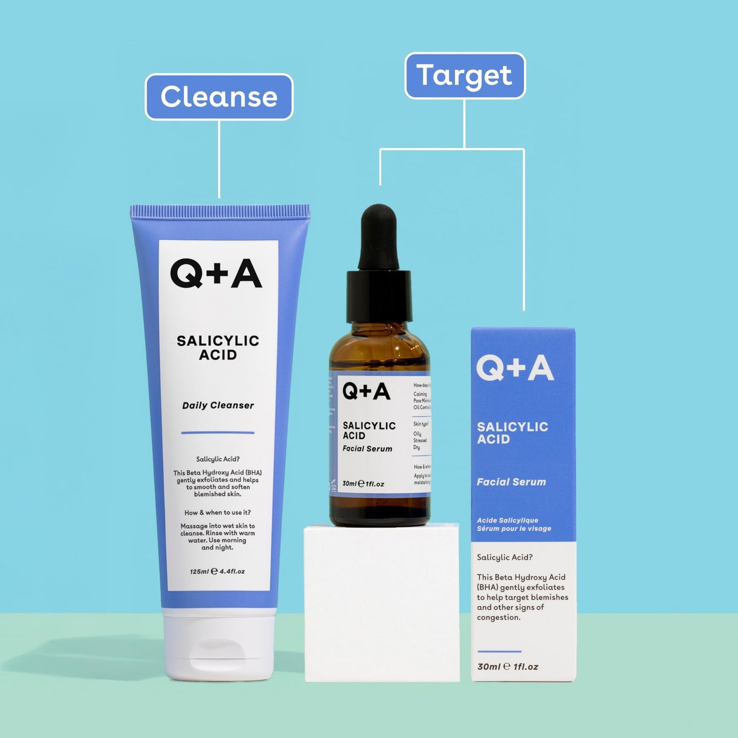 Q+A Salicylic Acid Serum (30ml), Exfoliating, Pore-Minimising and Oil-Controlling Face Serum for Blemish-Prone Skin, Skincare With Salicylic Acid, Succinic Acid and Betaine