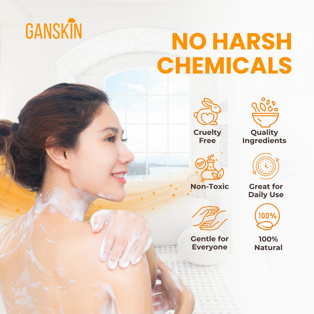 Ganskin Turmeric Body Wash – Skin Brightening Liquid Soap for Discoloration – Natural Anti Aging Exfoliating Turmeric Body Wash for Spots, Acne, Sun Damage – Bath Soap Skincare