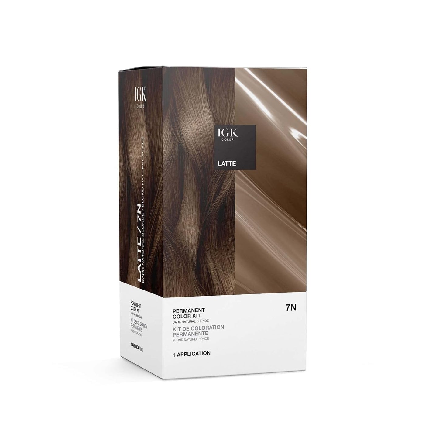 IGK Permanent Hair Dye Color Kit | 7 N Latte - Dark Natural Brown | 100% Gray Color Coverage + Strengthen + Shine | Ammonia Free