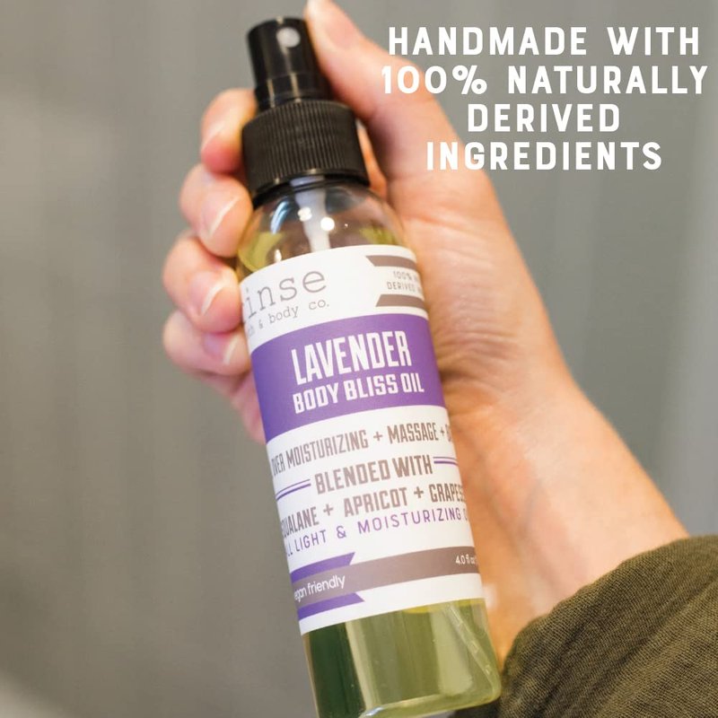 Rinse Bath & Body Lavender Body Oil Moisturizer Spray – Natural Lightweight Fast-Absorbing Dry Oil with Squalane, Grapeseed, Apricot & Vitamin E, All Skin Types, 4 fl oz