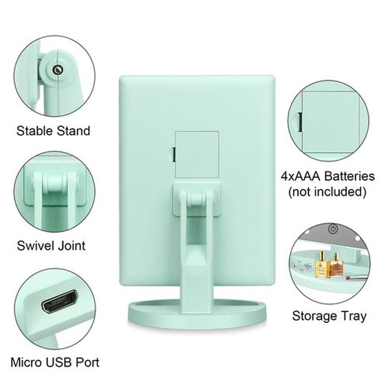 deweisn Tri-Fold Lighted Vanity Mirror with 21 LED Lights, Touch Screen and 3X/2X/1X Magnification, Two Power Supply Mode Make up Mirror,Travel Mirror (Green)