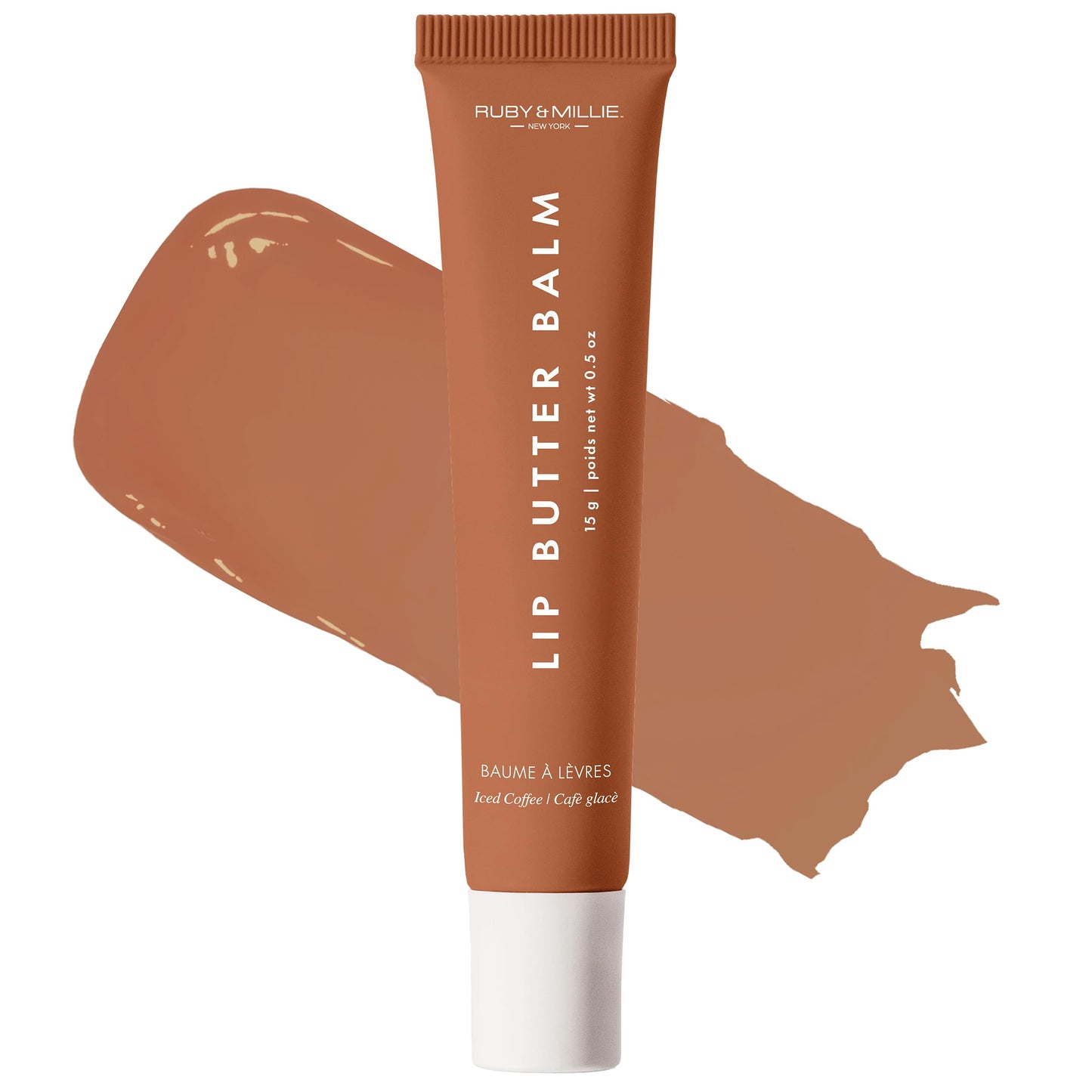 Ruby & Millie Tinted Lip Balm Ice Coffee - Hydrating Moisturizing Lip Butter Balm Treatment - Glossy Vegan Lipbalm 0.5 Oz