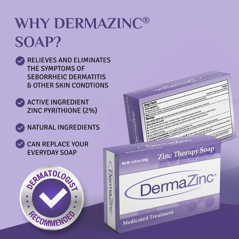 DermaZinc Therapy Soap, Zinc Soap for Skin, Skin Disorder Relief for Psoriasis, Dermatitis, Eczema, and Other Condition Symptoms (Pack of 3)