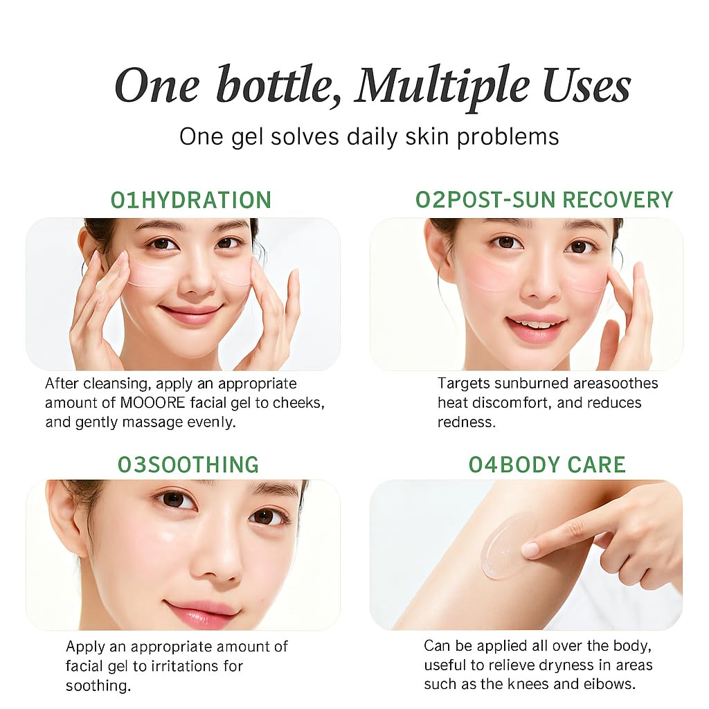 BOSONGY Moisturizing Aloe Vera Gel,Soothing Hydrating Face Body Gel with Pure Aloe Extract, Korean Skincare Green Tea Calms Redness, Repairs After Sun,Refreshes Sensitive Skin (8.8oz