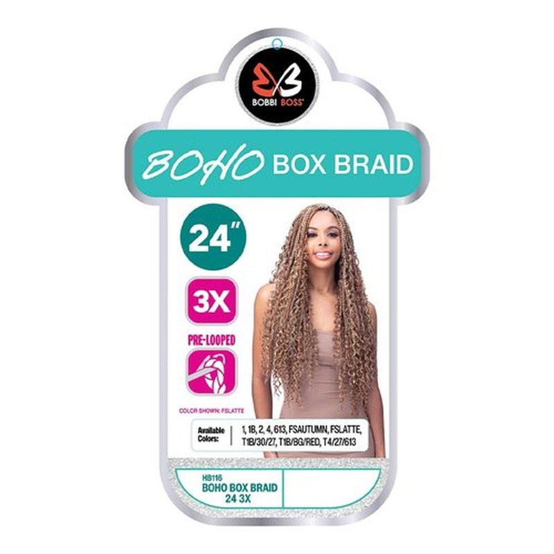 BOBBI BOSS Pre-Looped Crochet Braid 3X BOHO BOX BRAIDS 24" (3-Pack, T1B/BG/RED)
