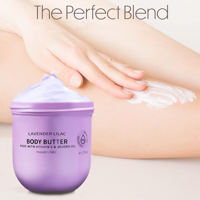 Lavender Lilac Body Butter - Hydrating Shea Cream with Jojoba Oil & Vitamin E | 12 Fl Oz