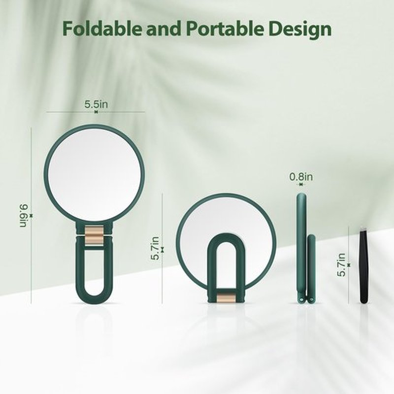 B Beauty Planet Handheld Magnifying Mirror, Double Sided Travel Magnifying Mirror with 30X/1X Magnification, 360°Adjustable Handle and Precision Tweezers, Portable Multi-Purpose Makeup Mirror Green
