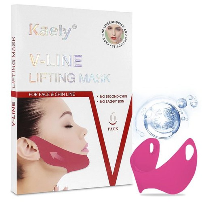 Kaely NEW 6Pcs Red V Line Lifting Mask,V Line Chin Strap,V Shaped Contouring Face Mask with Collagen,Hydrating Anti-aging,Small Size