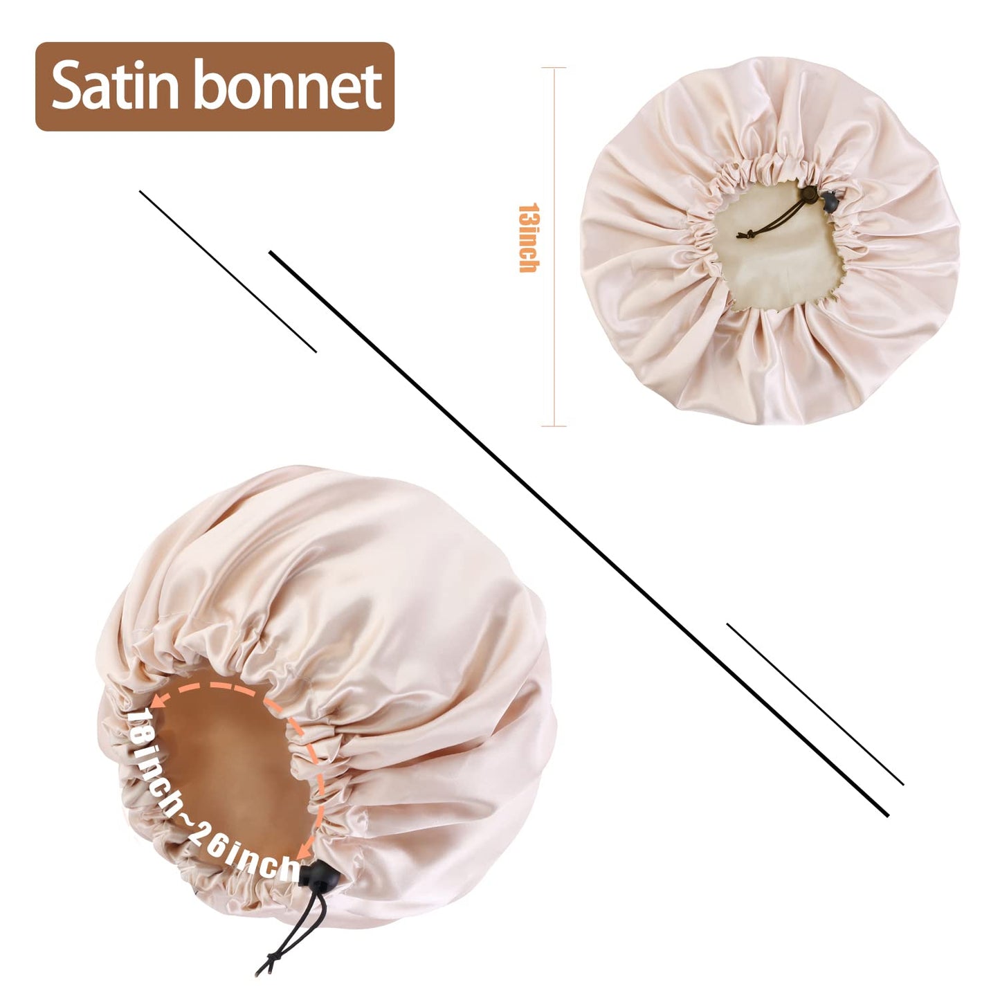 Satin Bonnet Silk Bonnet for Curly Hair Bonnet Braid Bonnet for Sleeping Bonnets for Women Large Double-Layer Adjustable Champagne