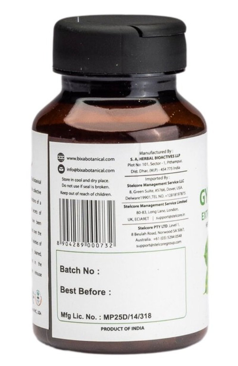 bixa BOTANICAL Ayurvedic Natural Herbal Supplement Gymnema Extract 25% Gymnemic (Gudmar, Shardunika) | Digestive Stimulant | Natural Herbal Supplement | Veg Capsules 450 mg (60 Count (Pack of 1))