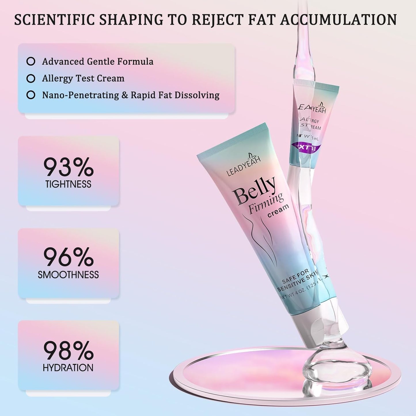 Leadyeah B Flat Belly Firming Cream - Moisturizing, Firming for Stomach, Thighs and Butt, Body Lotion for Women and Men, 125 ML