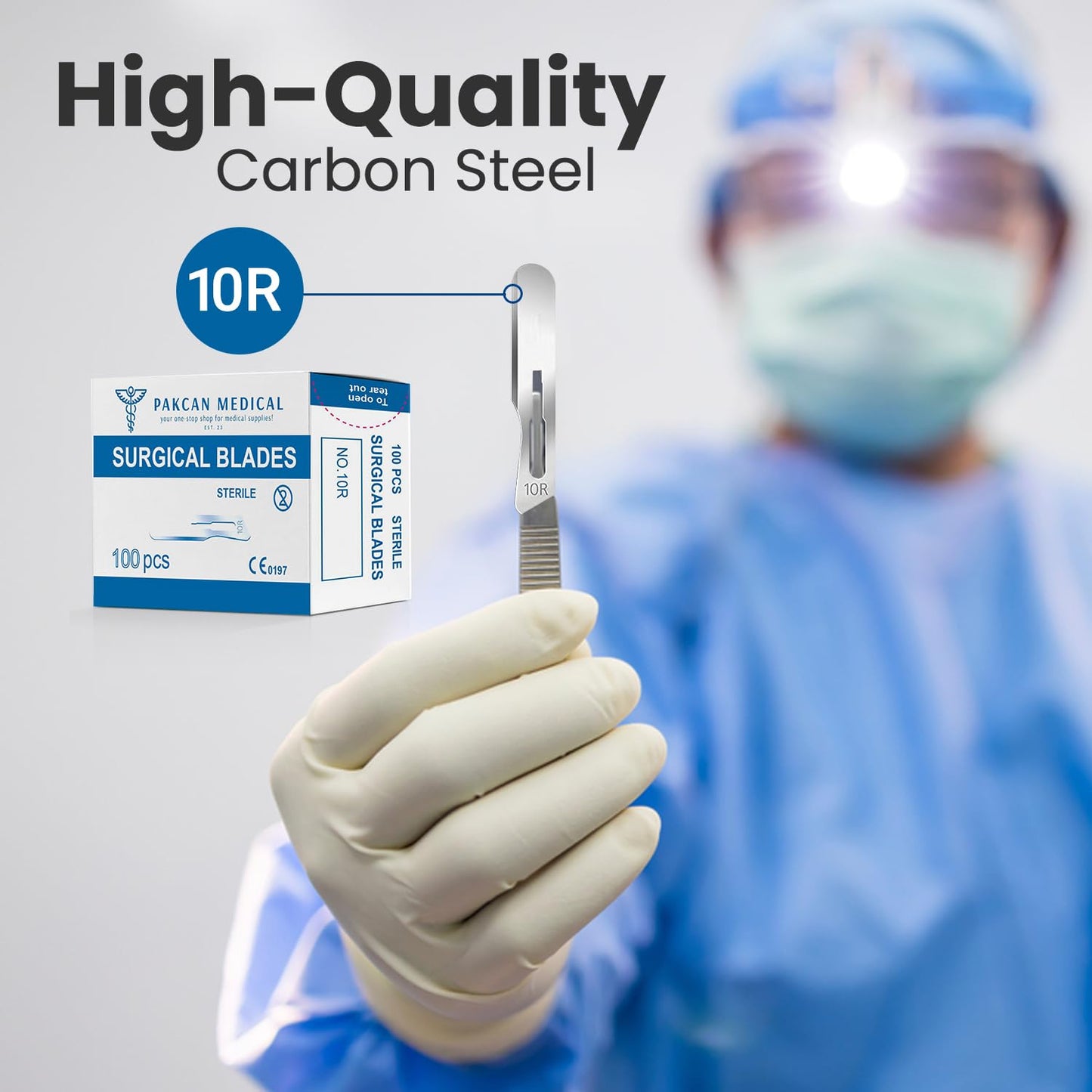 PakCan 100 pcs #10R Dermaplaning Scalpel Blades 0.7 mm Extra Wide Sterile Blades Carbon Steel - Individually Wrapped Pack of 100 Blades (#10R Blades (100 Qty))