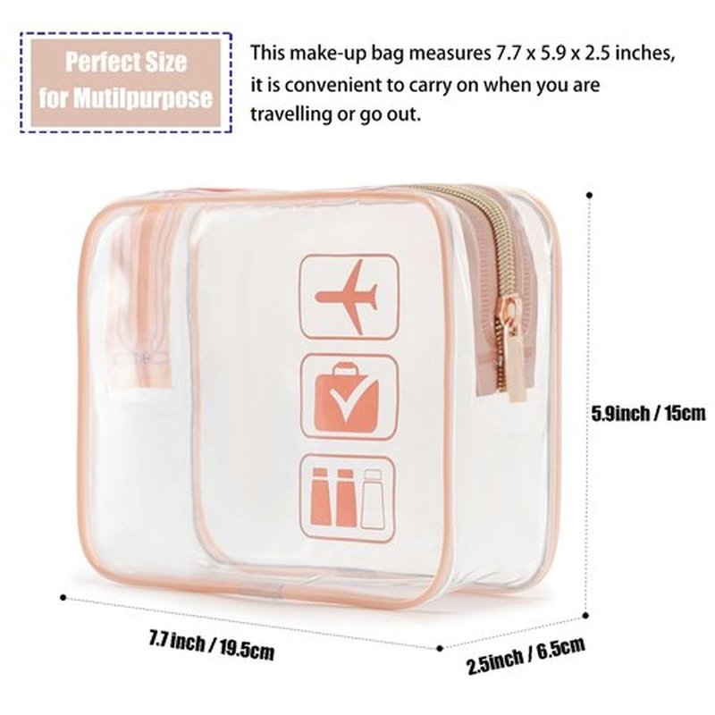MODENGKONGJIAN TSA Approved Toiletry Bag, 3 Pcs Clear Toiletries Bags Quart Size Travel Makeup Cosmetic Bag for Women Men, Carry on Airport Airline Compliant Bag (Rose Gold)